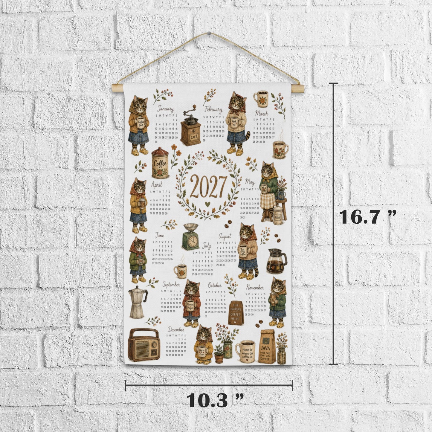 Babushka Cat Coffee Time 2027 Hanging Calendar
