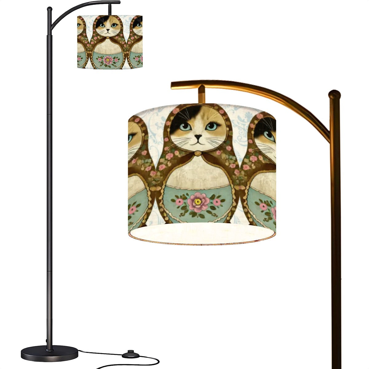 Catroyshka Cat Kitschy Cottage Arc Floor Lamp (Made in USA)