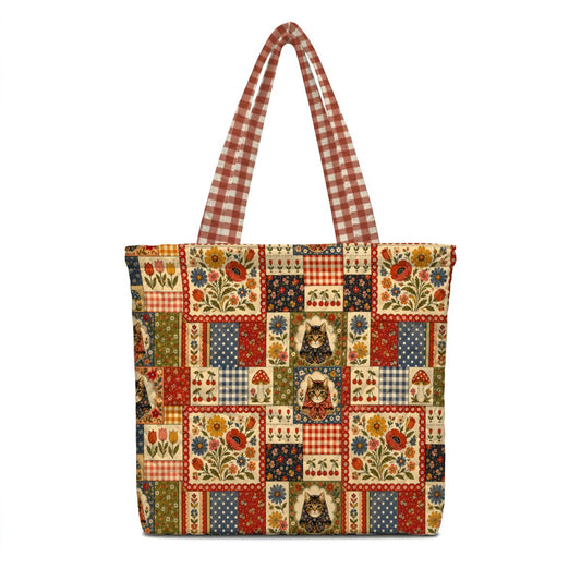 Babushka Cat Cottage Charm Quilted Tote Bag