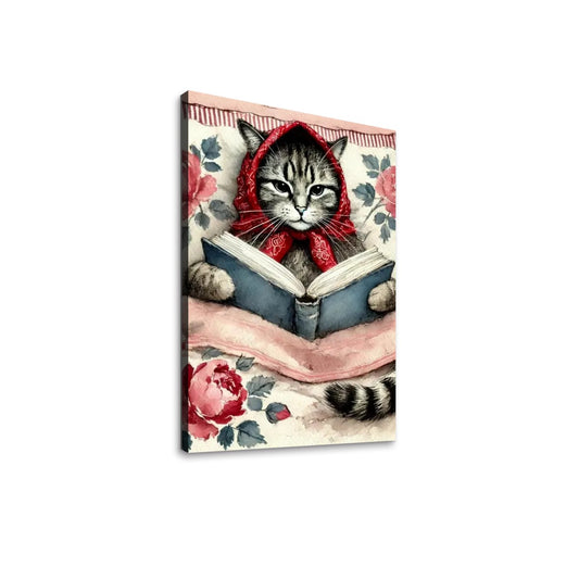 Babushka Cat Reads Canvas Print Wall Art