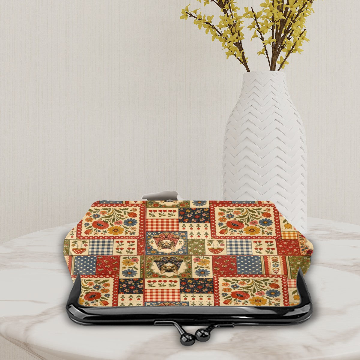 Babushka Cat Patchwork and Pretty Kisslock Coin Purse