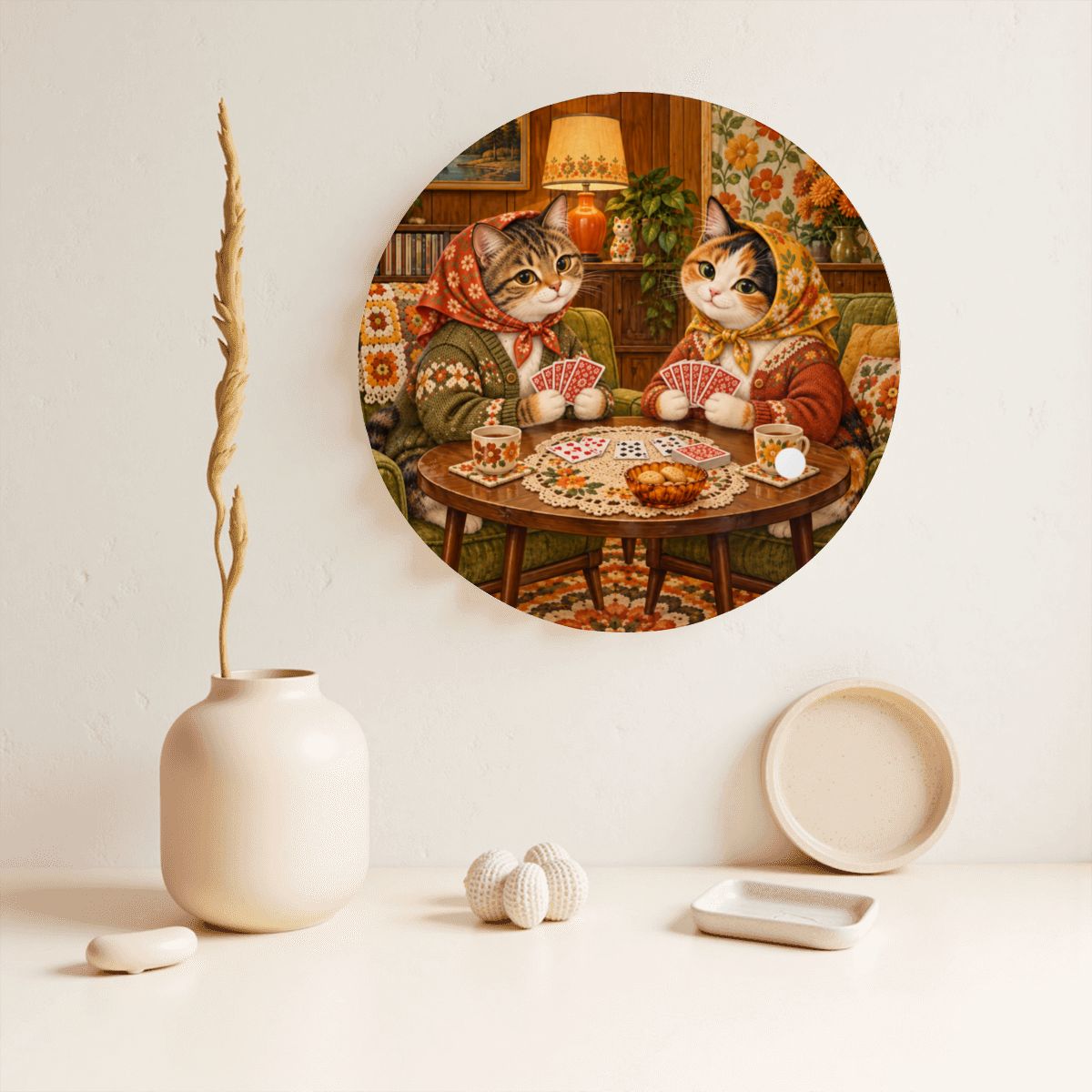 Babushka Cats Playing Cards Decorative Plate