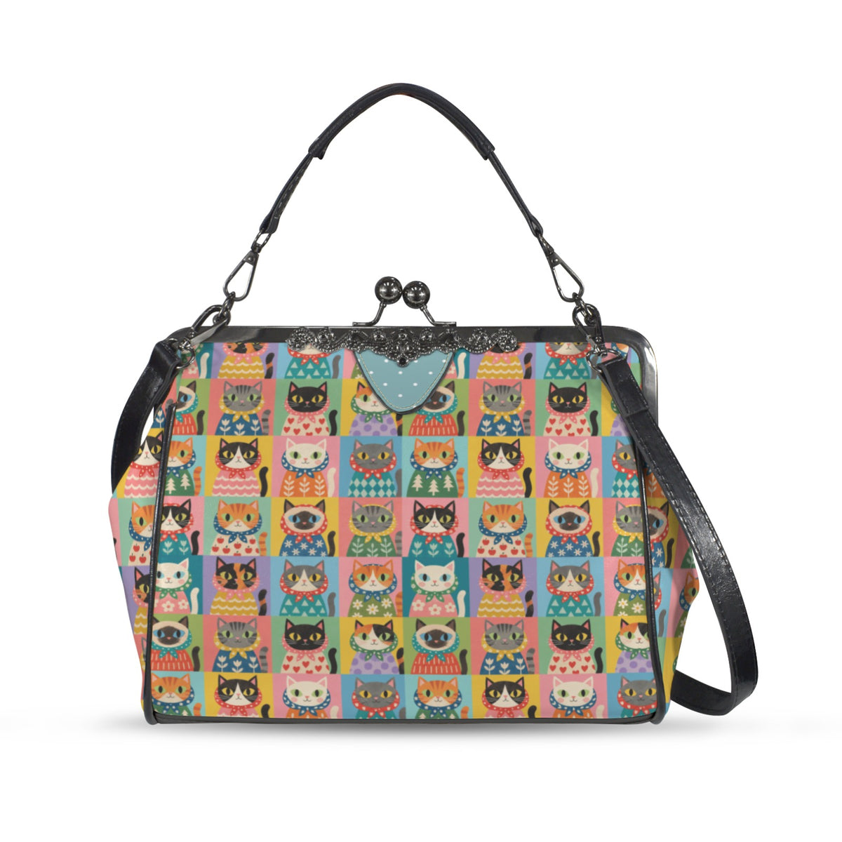 Babushka Cat Colorful Kitsch Cats Vintage Style Kisslock Purse