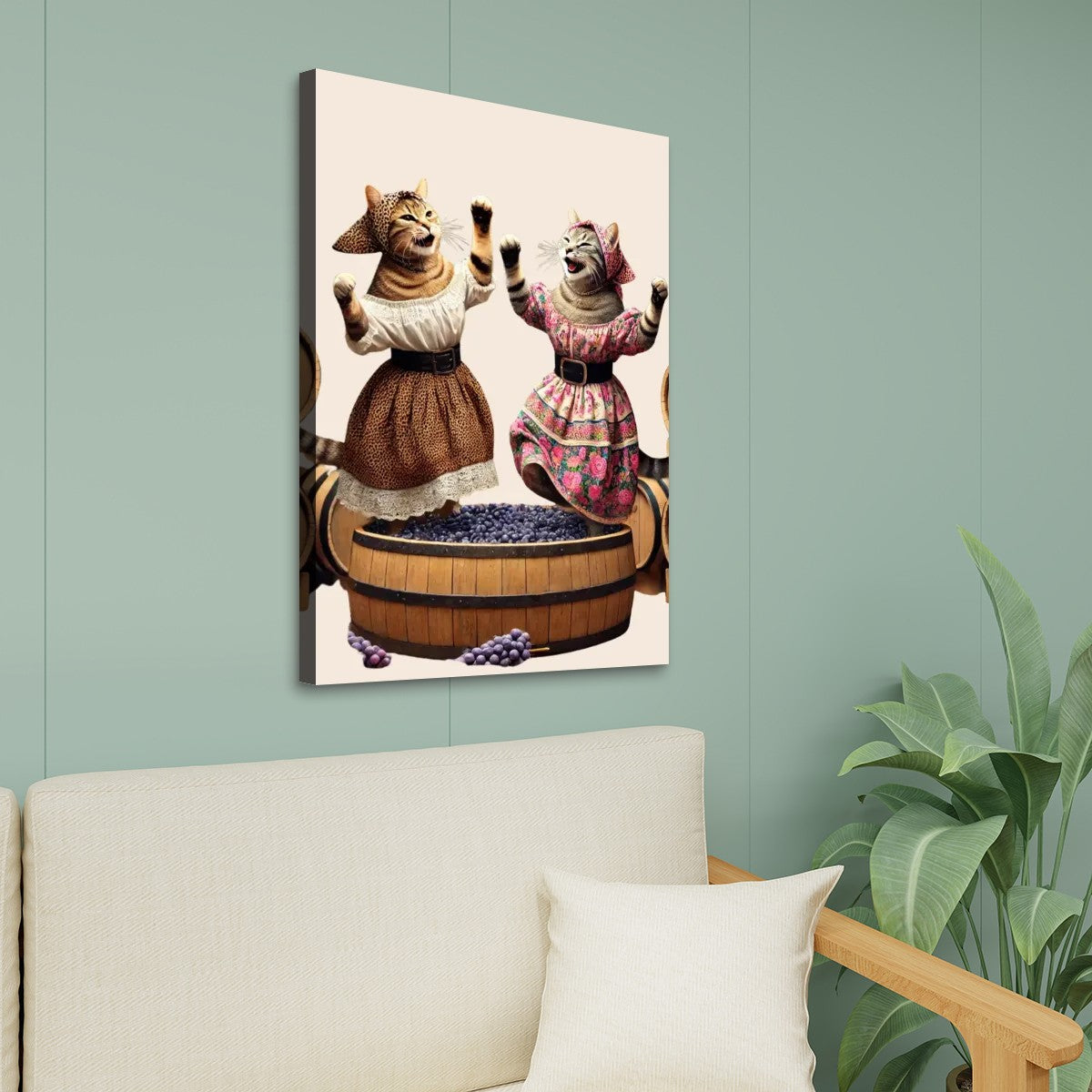 Babushka Cats Stomp Grapes Canvas Prints Wall Art