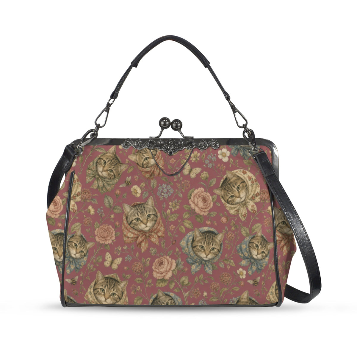 Babushka Cat Rosey Heads Crossbody Shoulder Bag