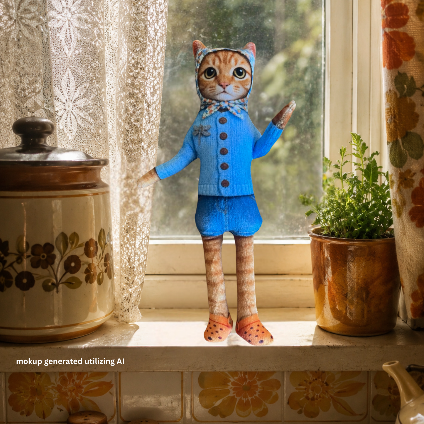 Babushka Cat Orange Tabby Bendy Dol