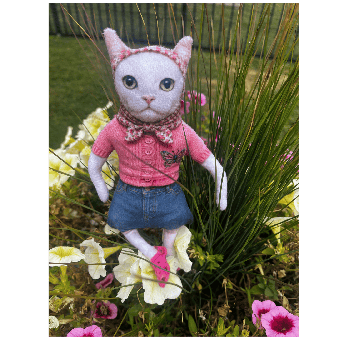 Babushka Cat White Posie Doll